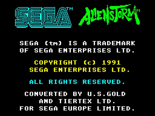 Alien Storm title screen for ZX Spectrum